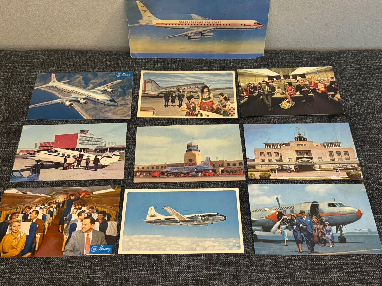 Lot of 10 Vintage Airline Postcards Pan Am American United Trans Canada Interior