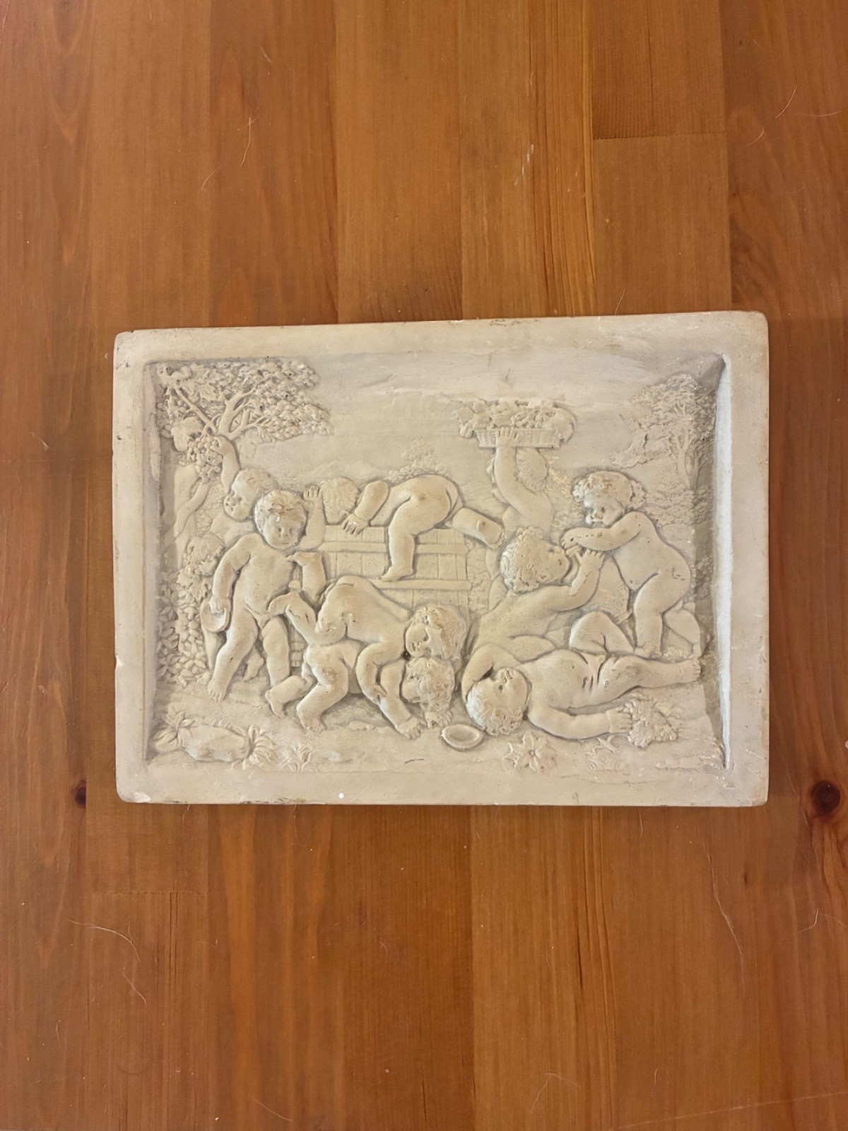 Vintage Plaster Cherub Putti Wall Plaque The Well Duquesnoy Style 6x8