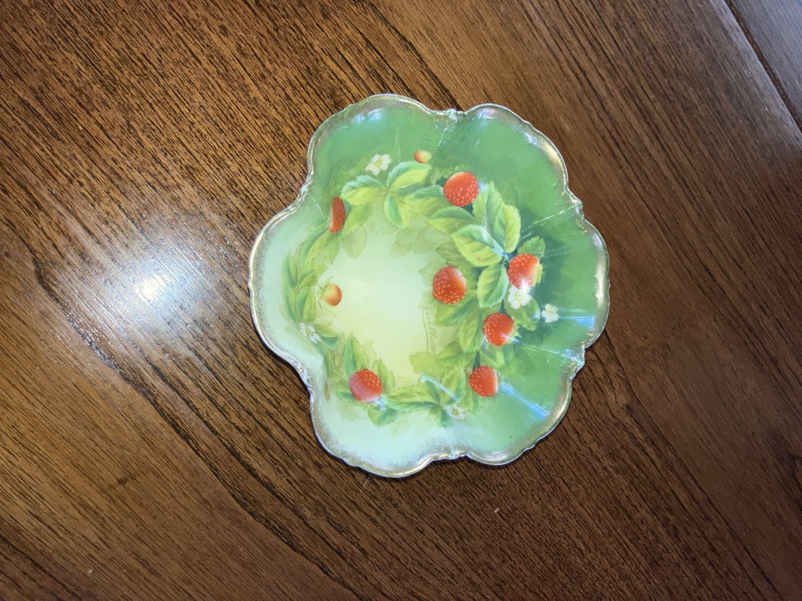 Vintage Bavarian Majolica Hand Painted  6” Bowl. Strawberry Design