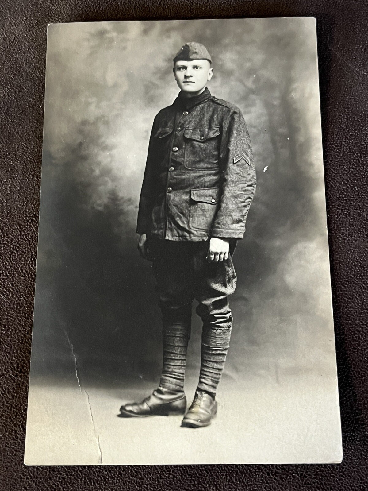 Antique WWI 1910s United States Army Soldier Black & White Postcard Photo