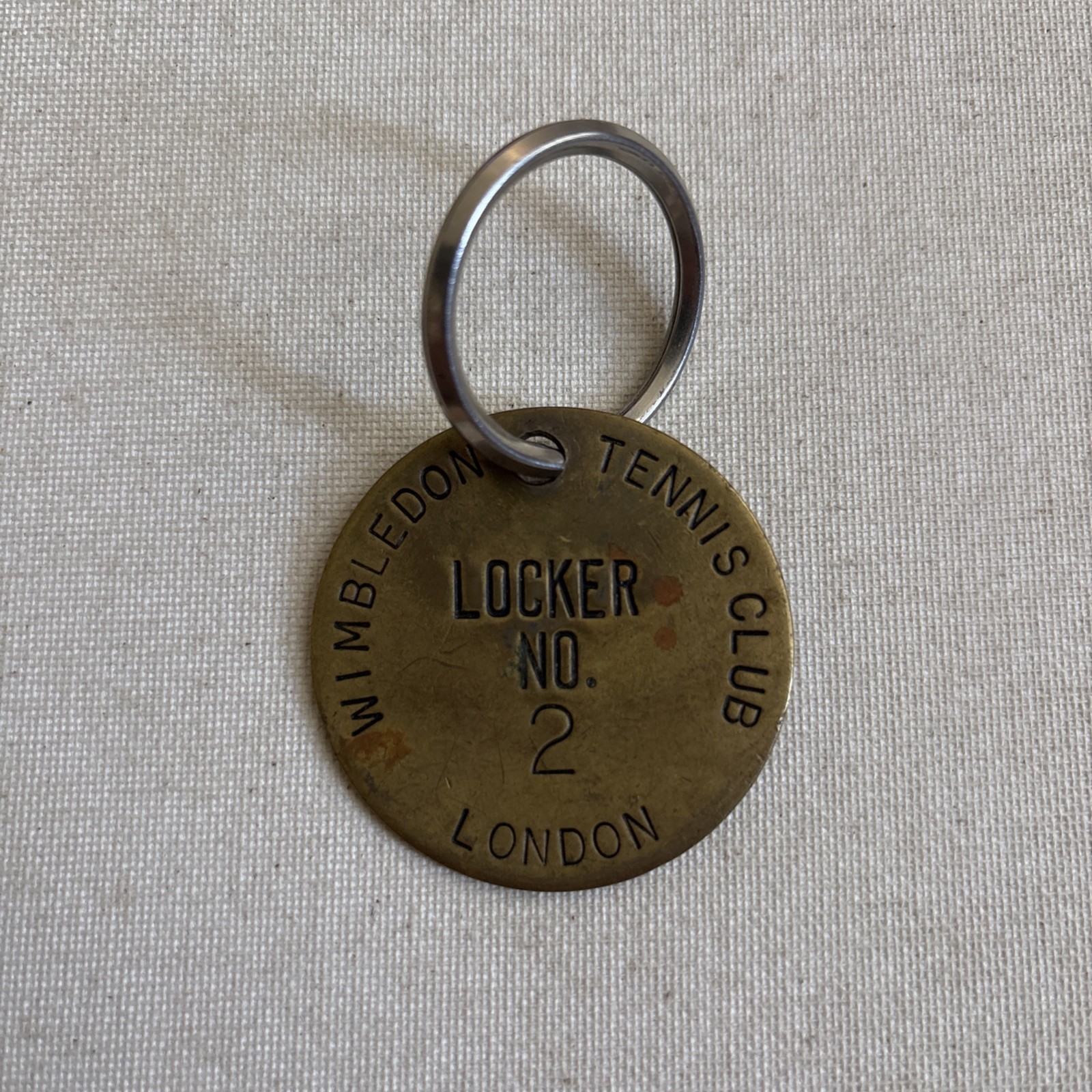 Vintage Keychain WIMBLEDON TENNIS CLUB LOCKER NO. 2 Key Ring Solid Brass Fob
