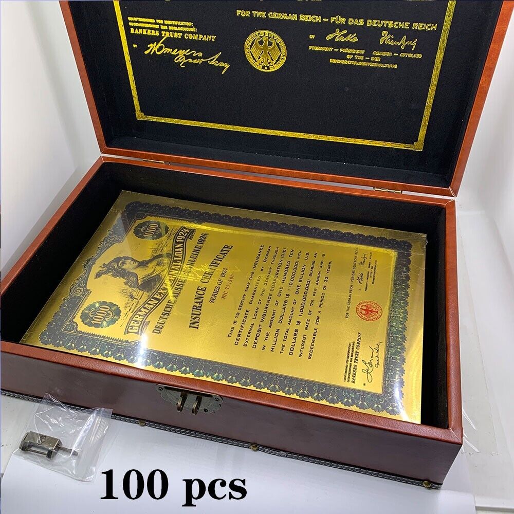 100pcs/box  $1000 Gold German Bond Scroll 1924 Gold Foil Banknote Note UV Light