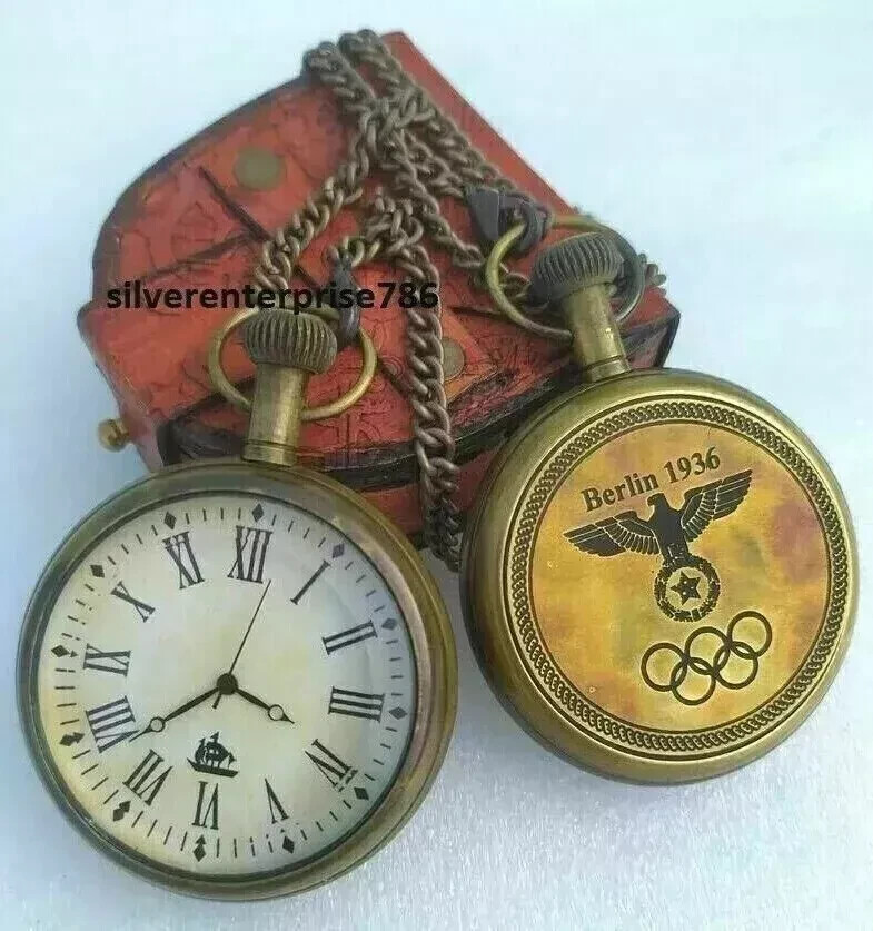 Handmade Brass Pocket Watch Antique 1936 with Leather Box gifts item Handmade Brass Pocket Watch Antique 1936 with Leather Box gifts item
