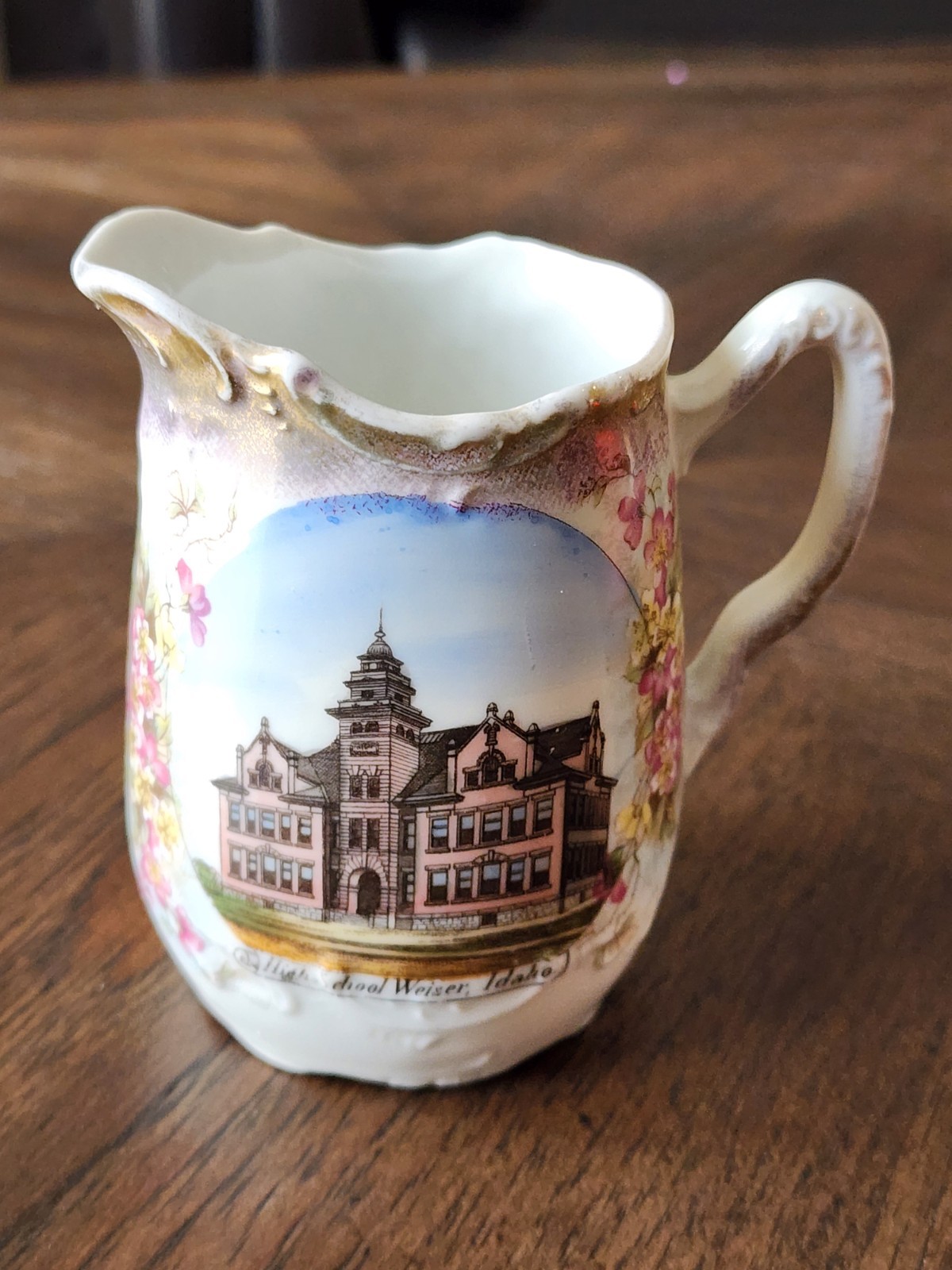 Antique Porcelain Creamer Souvenir of High School in Weiser, IDAHO 4.25\