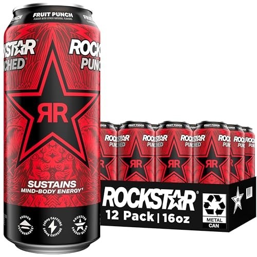 Rockstar Punched Energy Drink, Fruit Punch, 16 Fl Oz (Pack of 12) (Packaging May