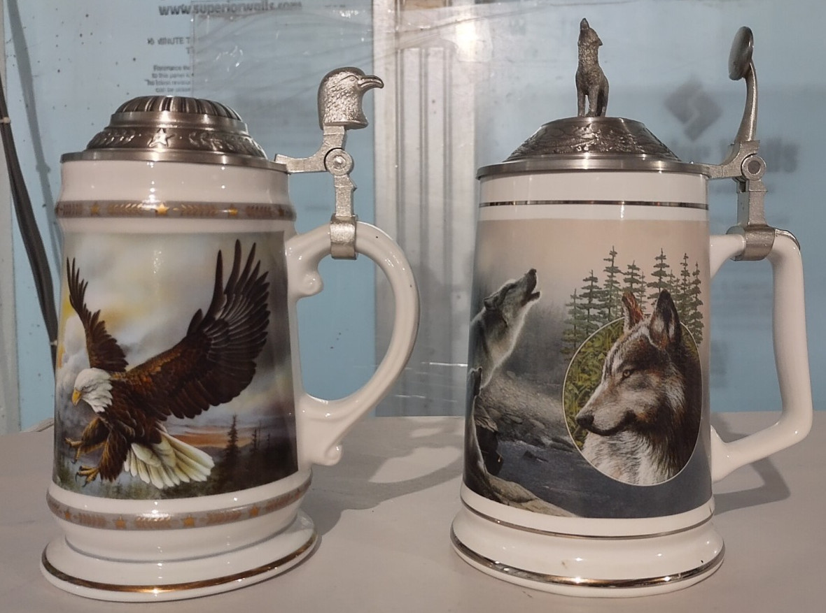 Longton Crown Beer Steins w/Lids Call of the Wild & Spacious Skies Limited Eds.