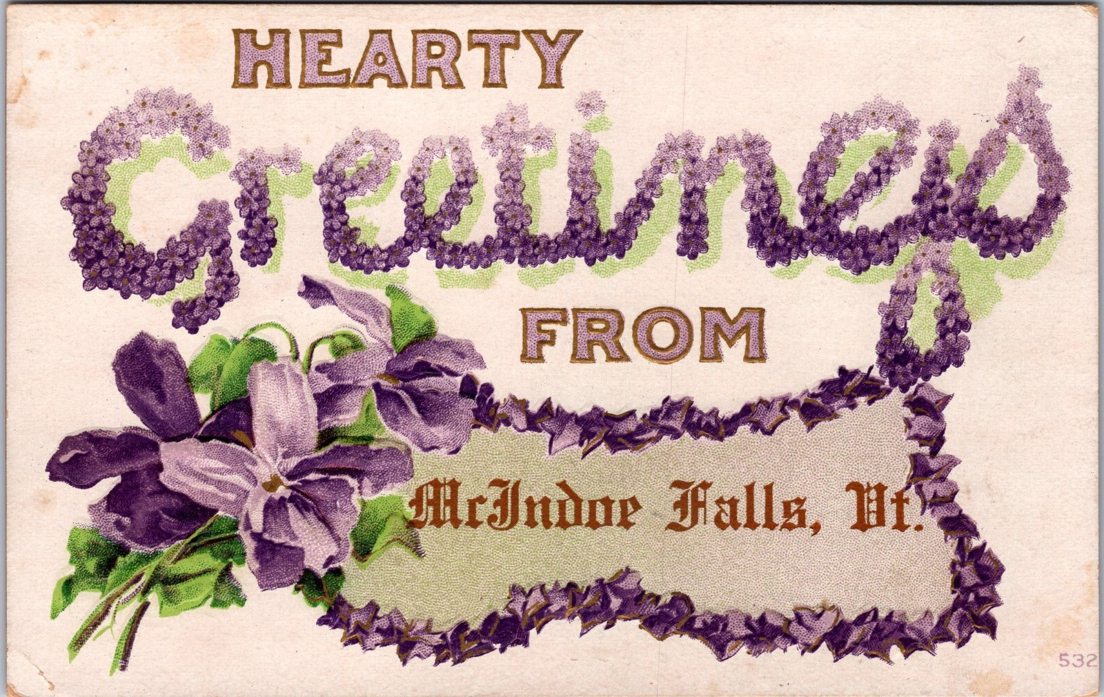 PC1661 VT Vermont McIndoe Falls Barnet Greetings Caledonia County Postcard