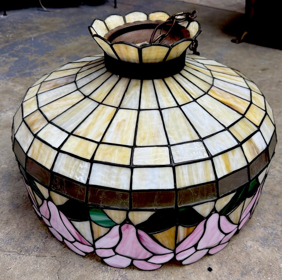 vintage Tiffany Style Stained Glass Hanging Lamp Shade Tulips Floral beautiful