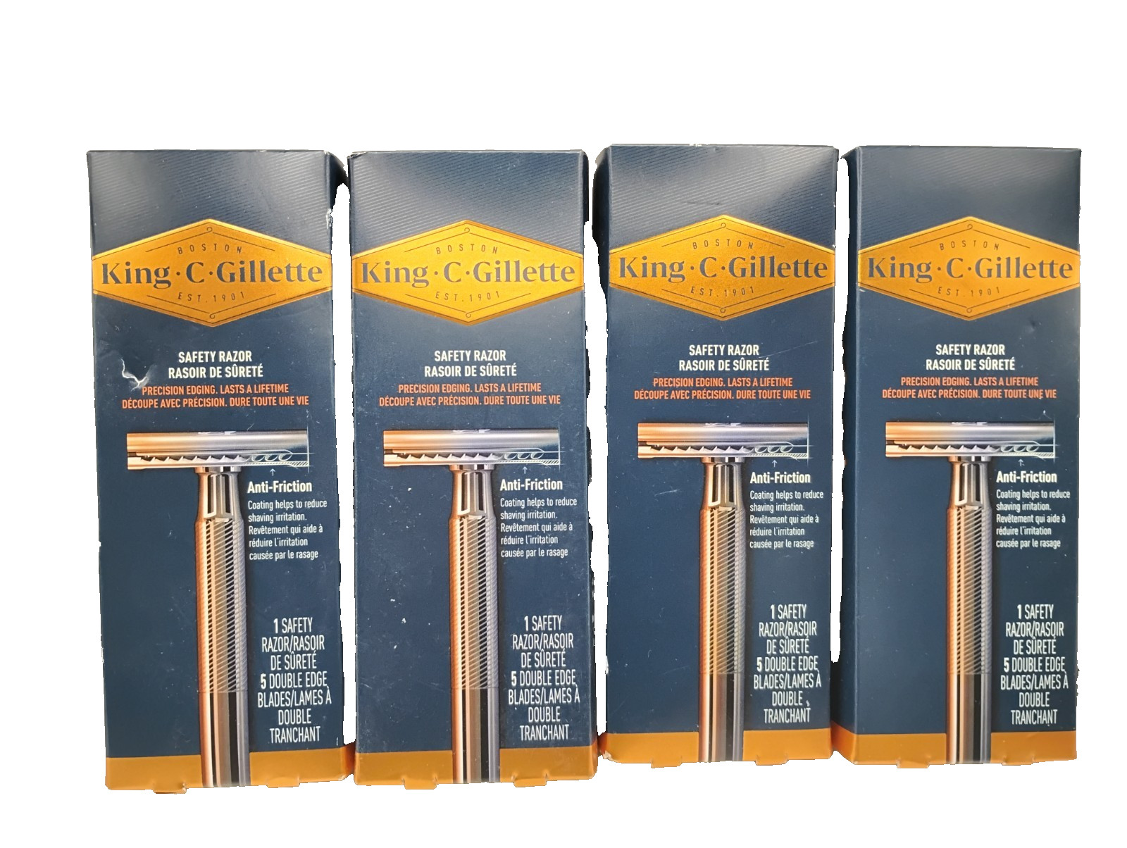 4X NEW King C Gillette Men's Double Edge Safety Razor + 5 Refill Blades