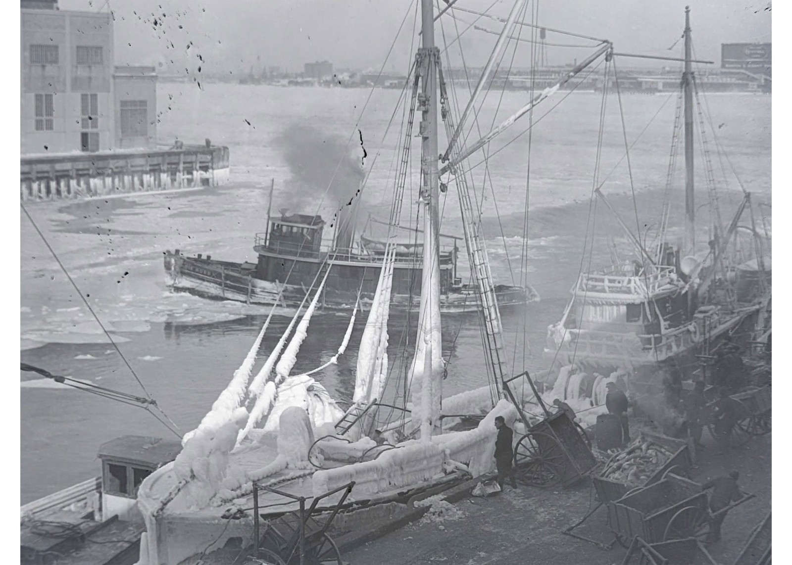 1934 Boston Harbor Frozen Fish Pier Gloucester Trawler Fabia Glass Negative OOAK