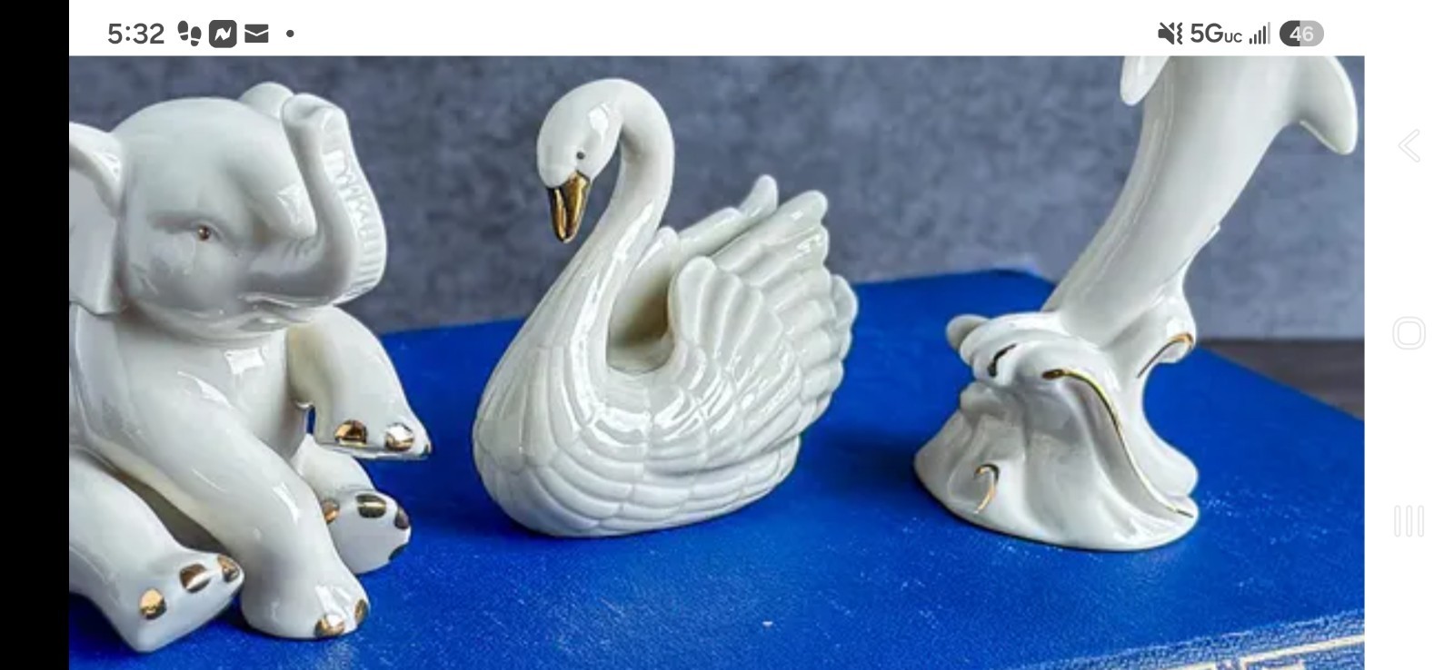  LENOX White & Gold Animal Trio ~24k Gold~ Elephant~Swan~& Dolphin W/box NRFB