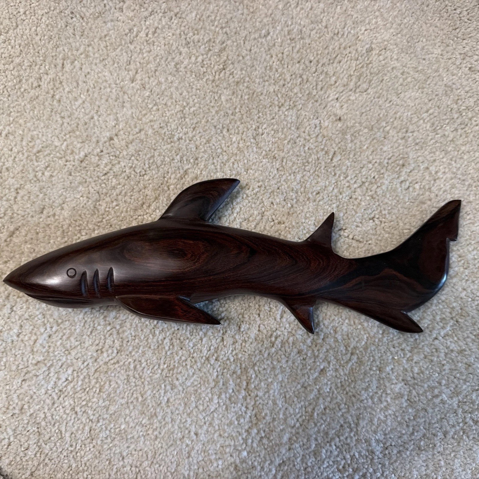 Hand Carved Mahogany Wood Shark Sculpture Figurine Nautical Ocean Art Decor 