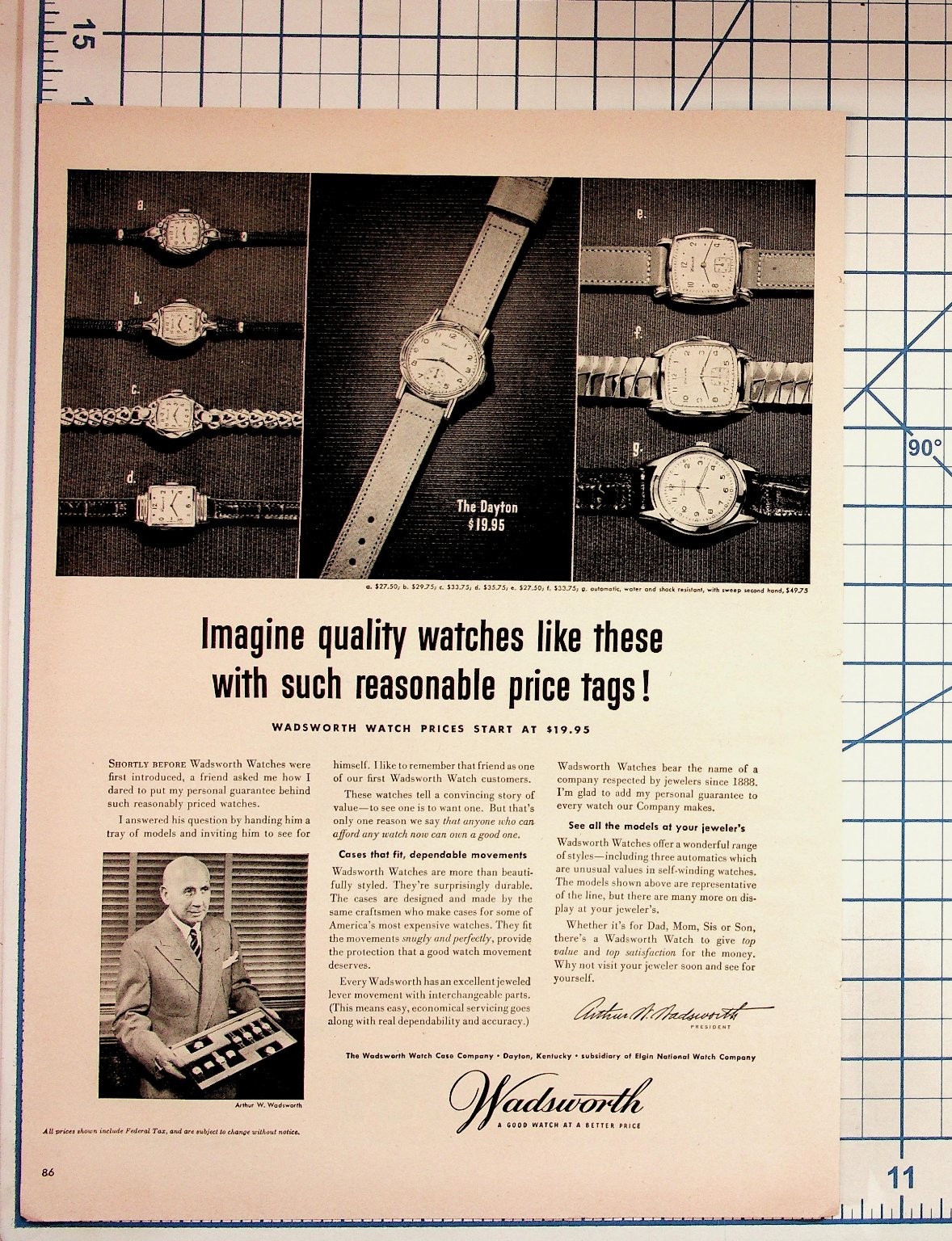 Vintage Wadsworth Watch Ad Elgin Subsidiary Dayton KY Watches Ephemera Print