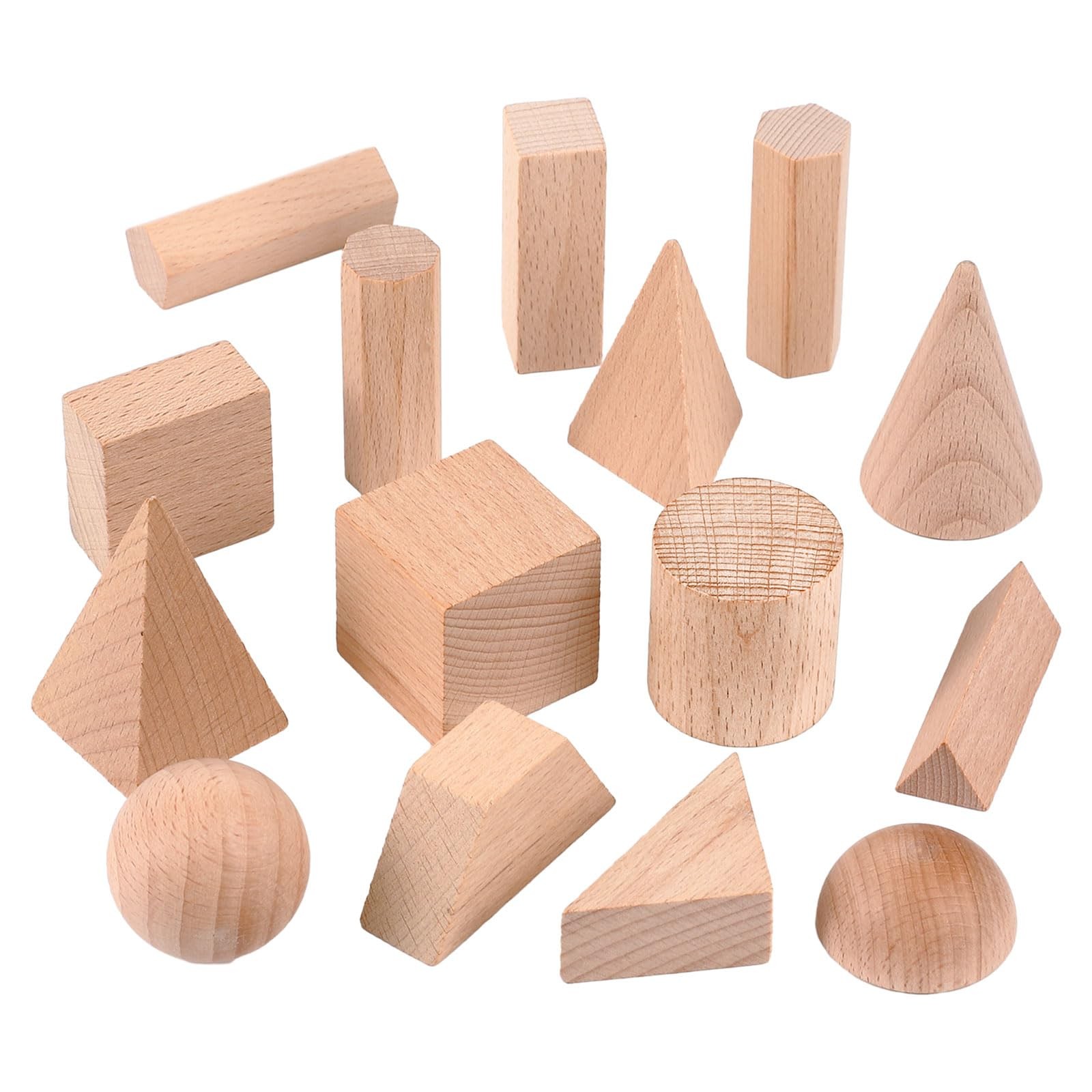 Syhood 15 Pcs 3D Shapes Geometric Solids Wooden Large, Burlywood Color Syhood 15 Pcs 3D Shapes Geometric Solids Wooden Large, Burlywood Color