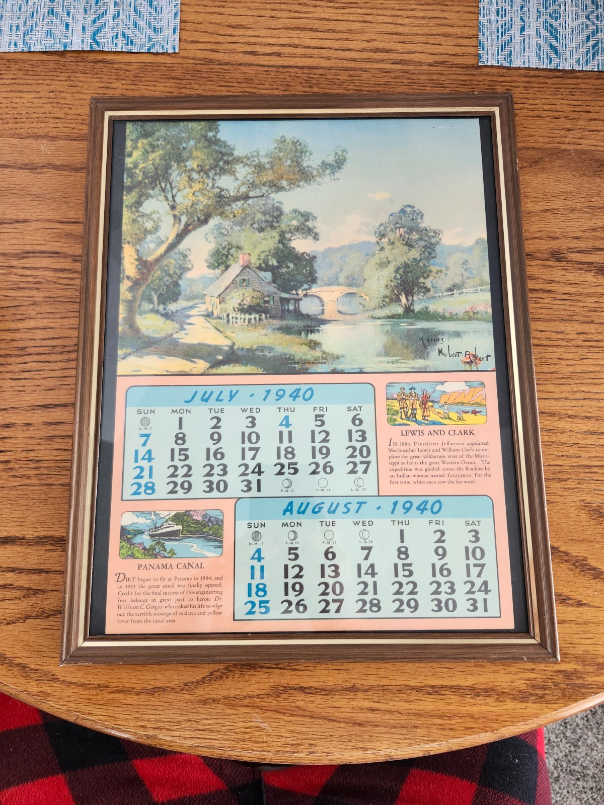 Beautiful Framed 1940 July/August Lewis and Clark Calender