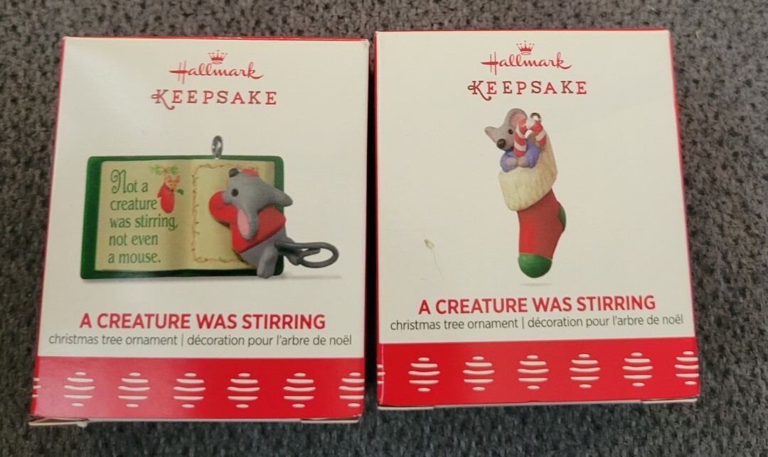 2 HALLMARK 2017 A CREATURE WAS STIRRING MINIATURE ORNAMENT Lot Of 2 NEW