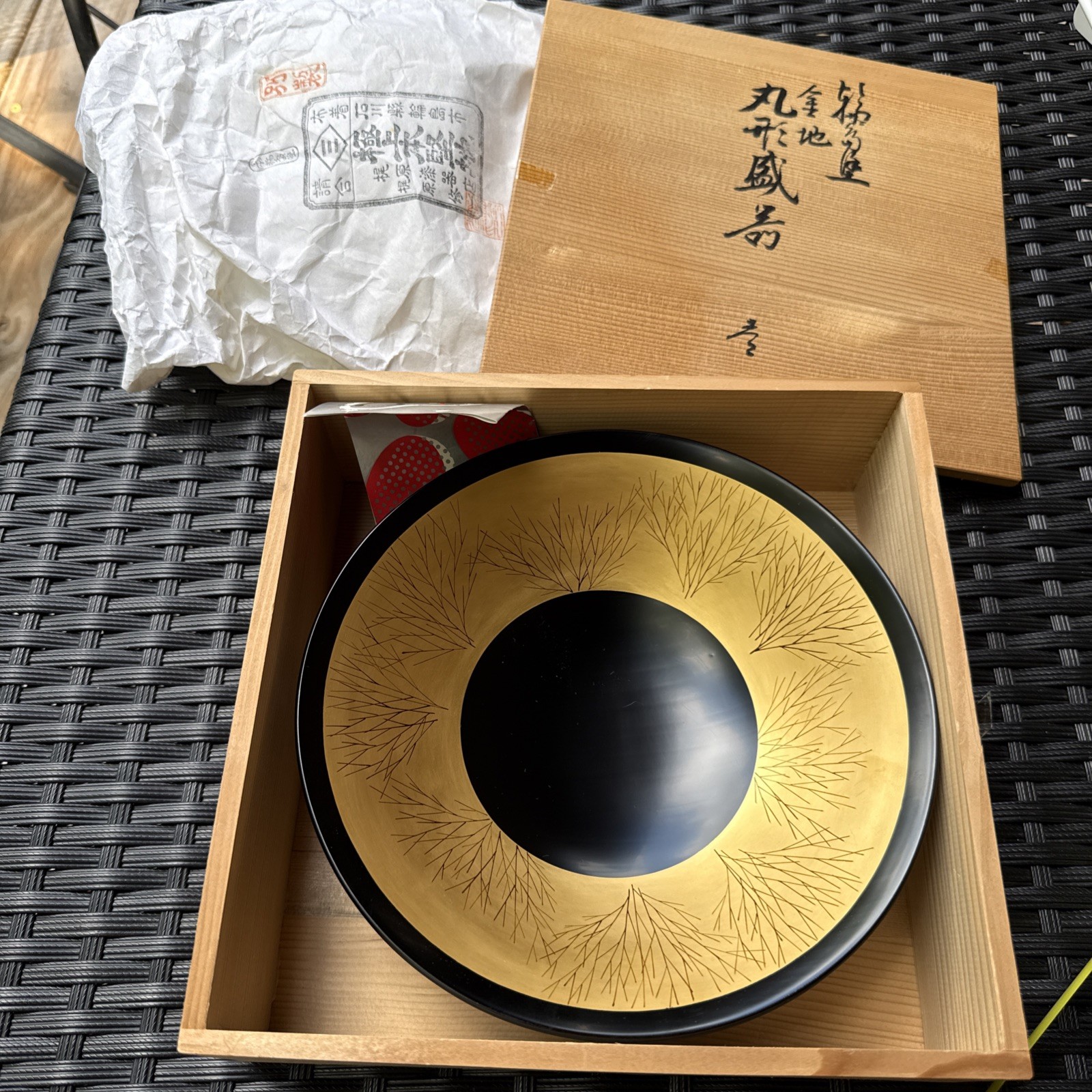 wajima lacquerware Bowl Hand Painted Trees In Original Box With Tags New wajima lacquerware Bowl Hand Painted Trees In Original Box With Tags New