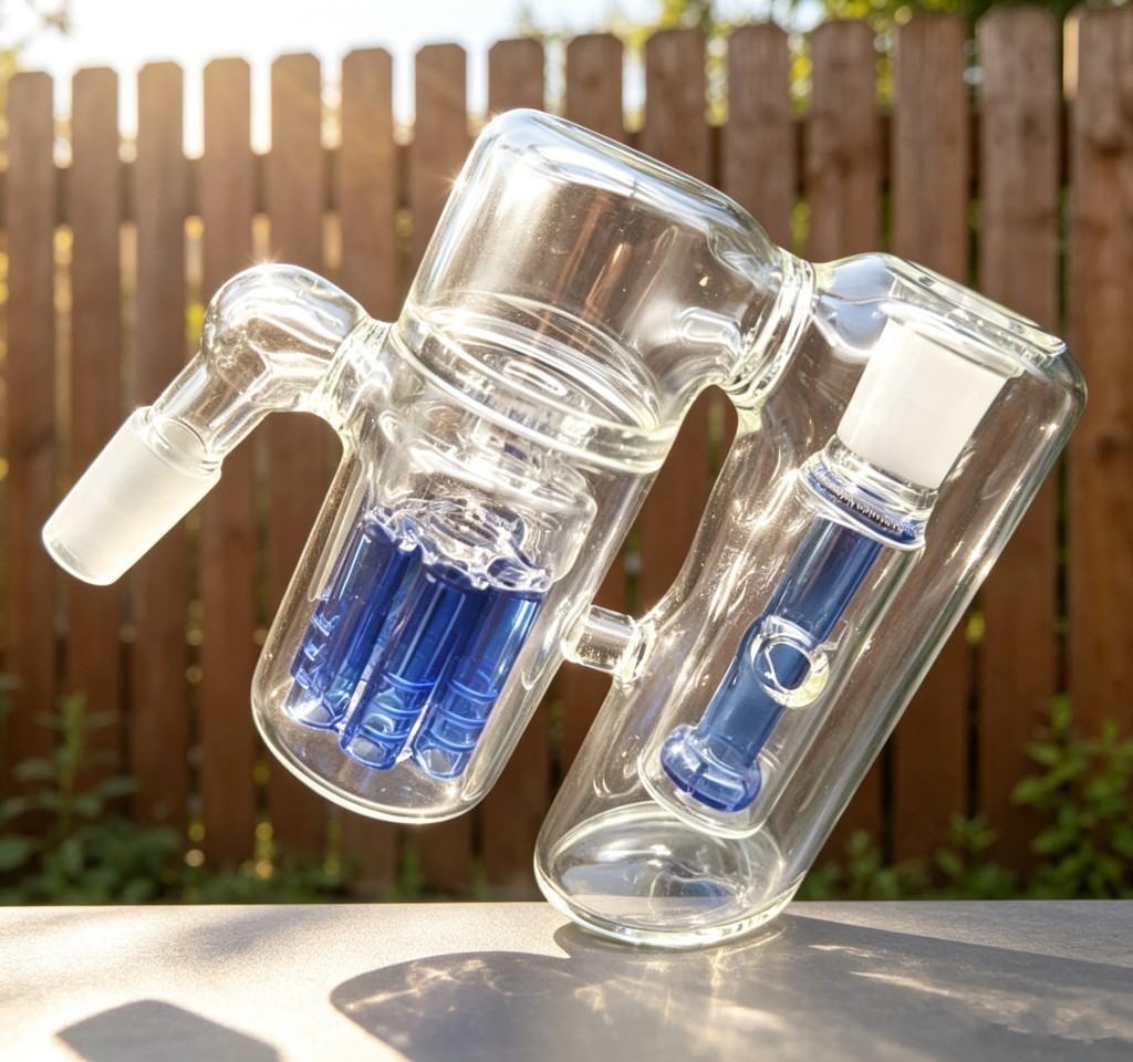 Tire branches ash catcher 18mm blue Multiple bong Smoking Recycler rig thick