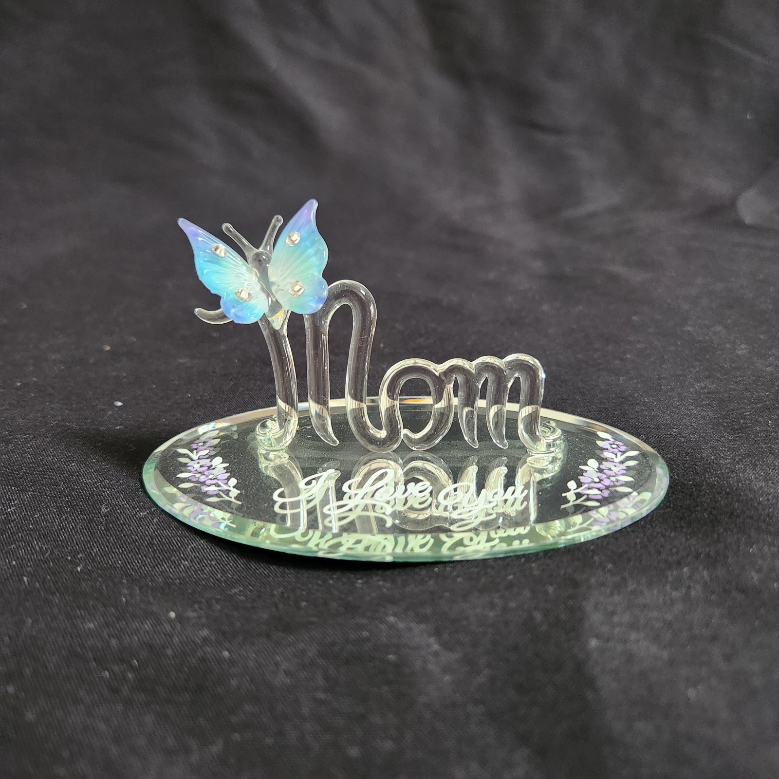 Glass Baron Mom I Love You Blue Butterfly Figurine Mirror Mother\'s Day Gift