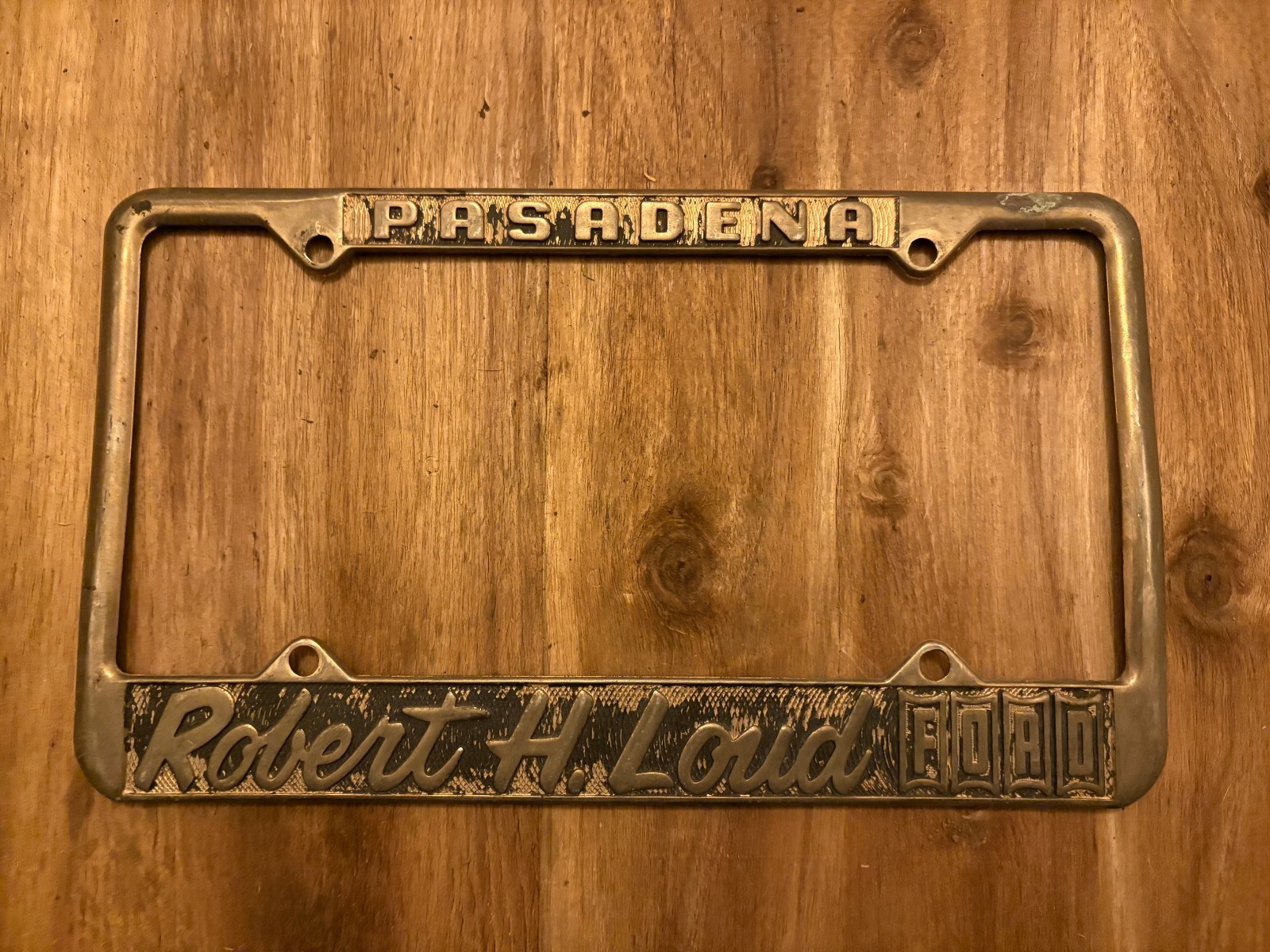 Rare VTG Pasadena California Robert H Loud Ford Dealership License Plate Frame