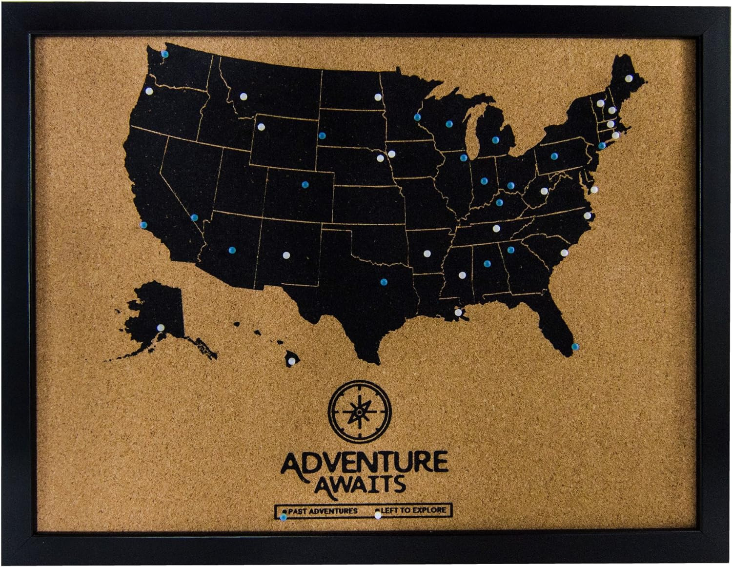 Pushpin Bulletin Cork Board USA Wall Map and Pins | US Travel Tracker Map for pa