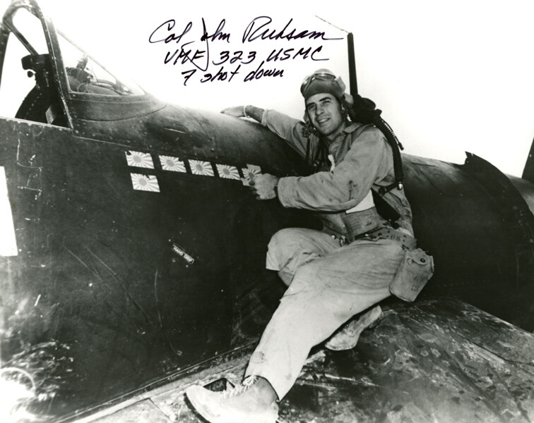 JOHN RUHSAM SIGNED AUTOGRAPHED 8x10 PHOTO WORLD WAR II FIGHTER ACE BECKETT BAS