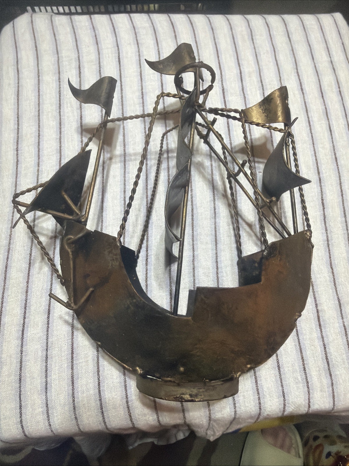 Vintage Mexican Metal Clipper Ship Pirates Boat Wire Art Rustic Sea Mid Century
