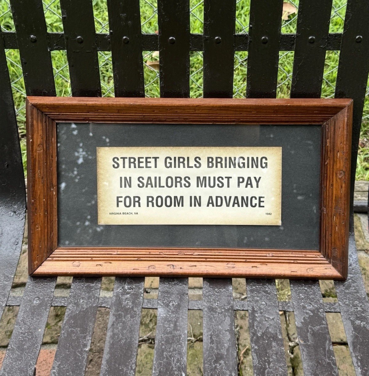 Rare Hotel Framed Street Girls Hotel Sailors WWII Motel Sign Virginia Beach 1942