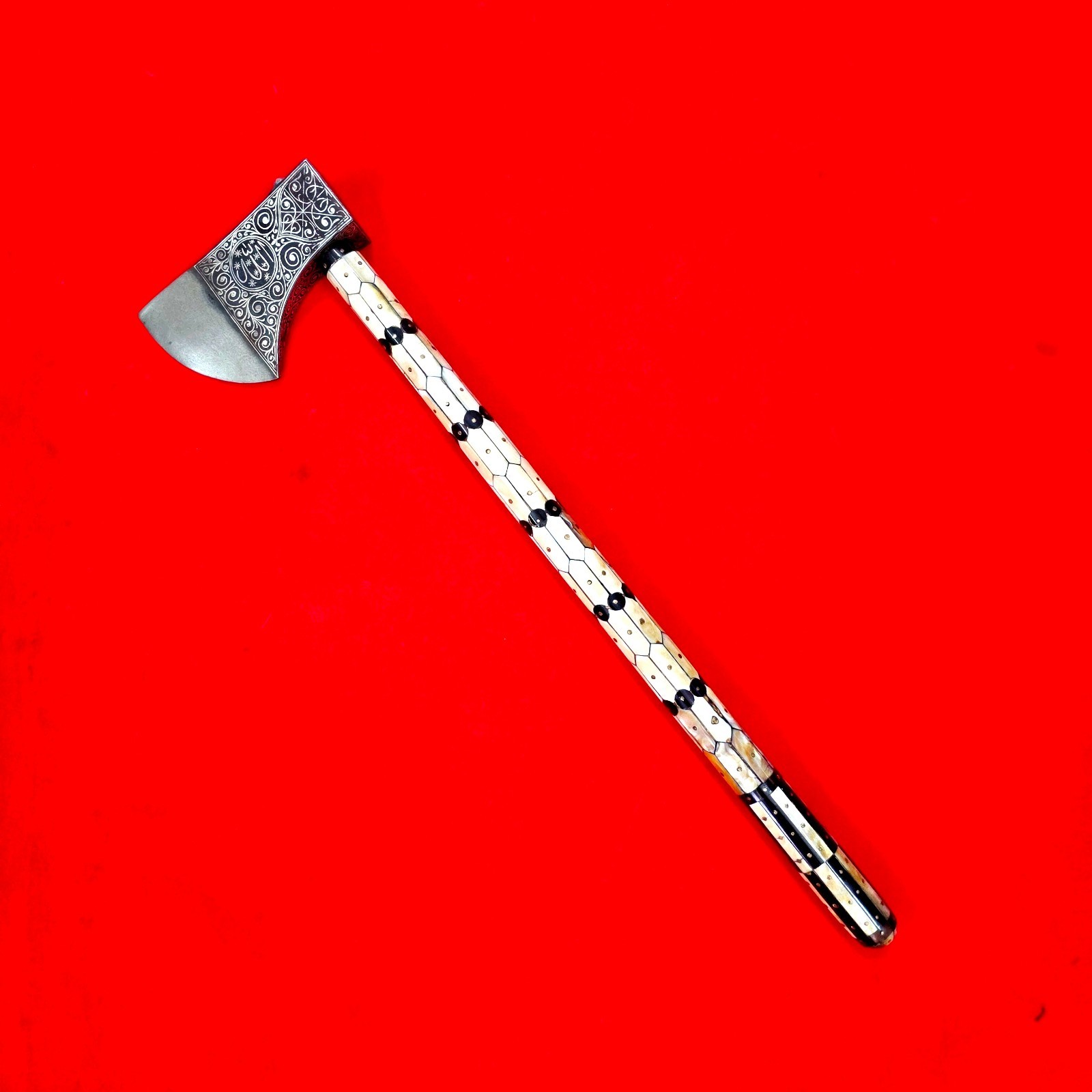 Old Vintage Indo Persian Mughal Islamic Wootz Silver Horsemen's Saddle Axe Tabar