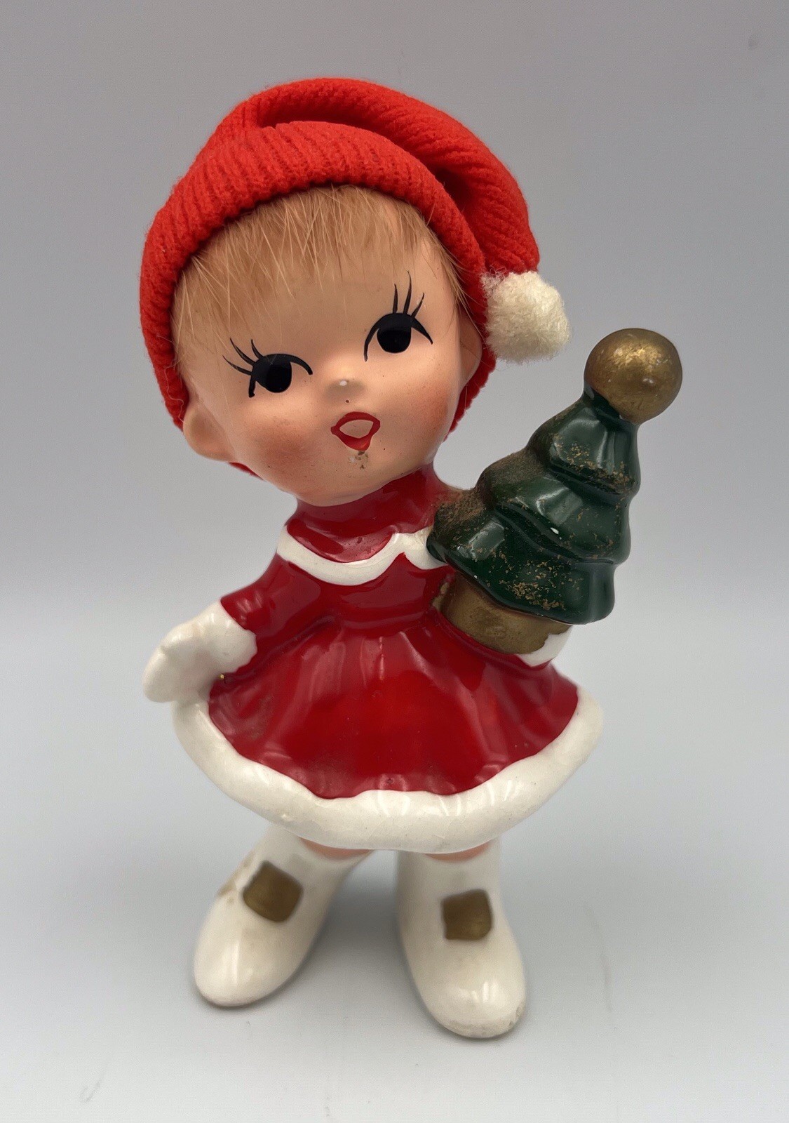 Vintage Napco Napcoware Elf Girl Christmas Ceramic Figurine w/ Tree Japan x-7979 Vintage Napco Napcoware Elf Girl Christmas Ceramic Figurine w/ Tree Japan x-7979