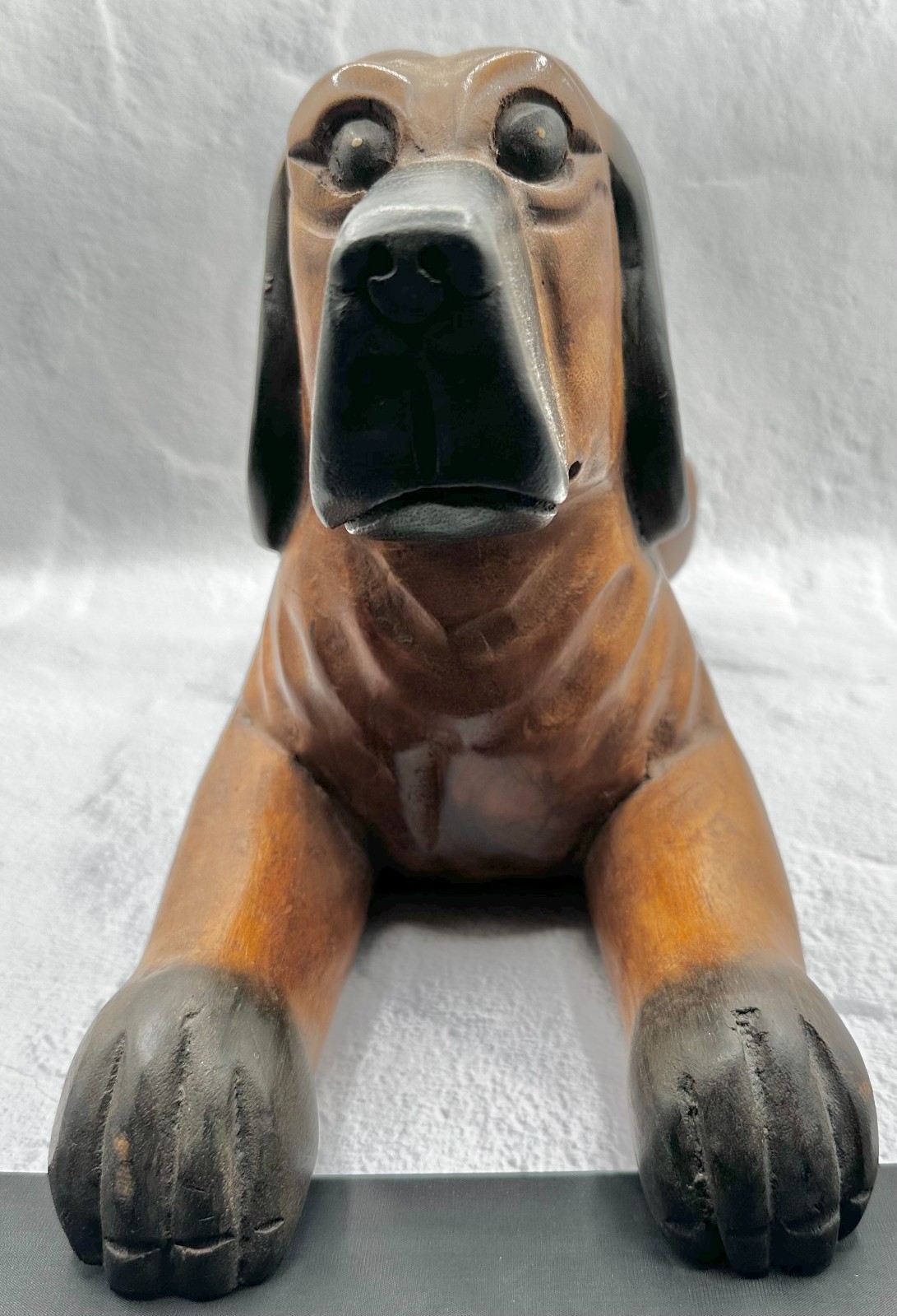 Large Vintage Hand Carved Wood Hound Dog Sculpture 18