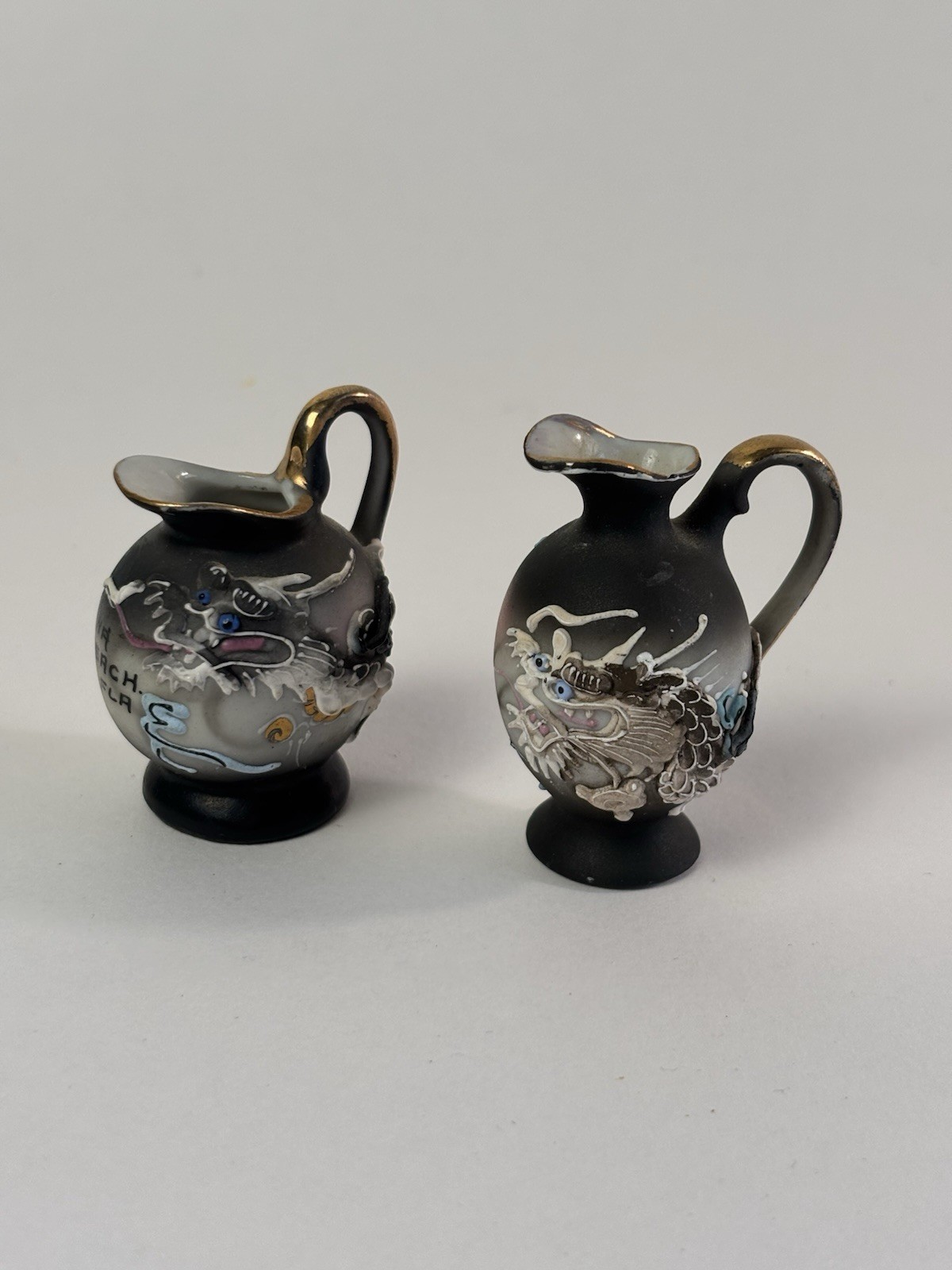 Vintage Set Of 2 Miniature Japanese Dragonware Moriage Pitchers Daytona Beach FL