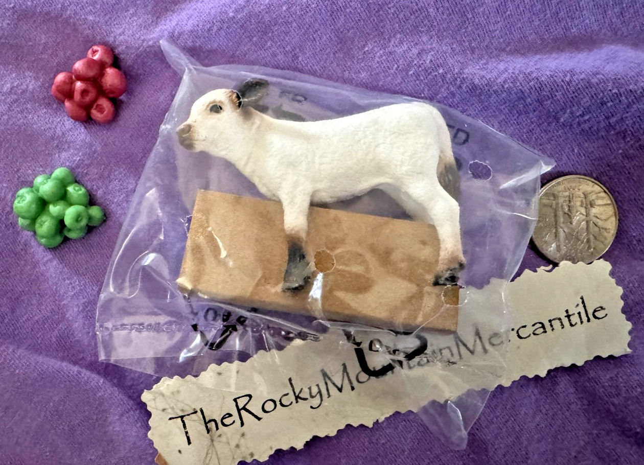 Schleich White Calf Galloway BABY COW farm ranch  +  food NEW SEALED