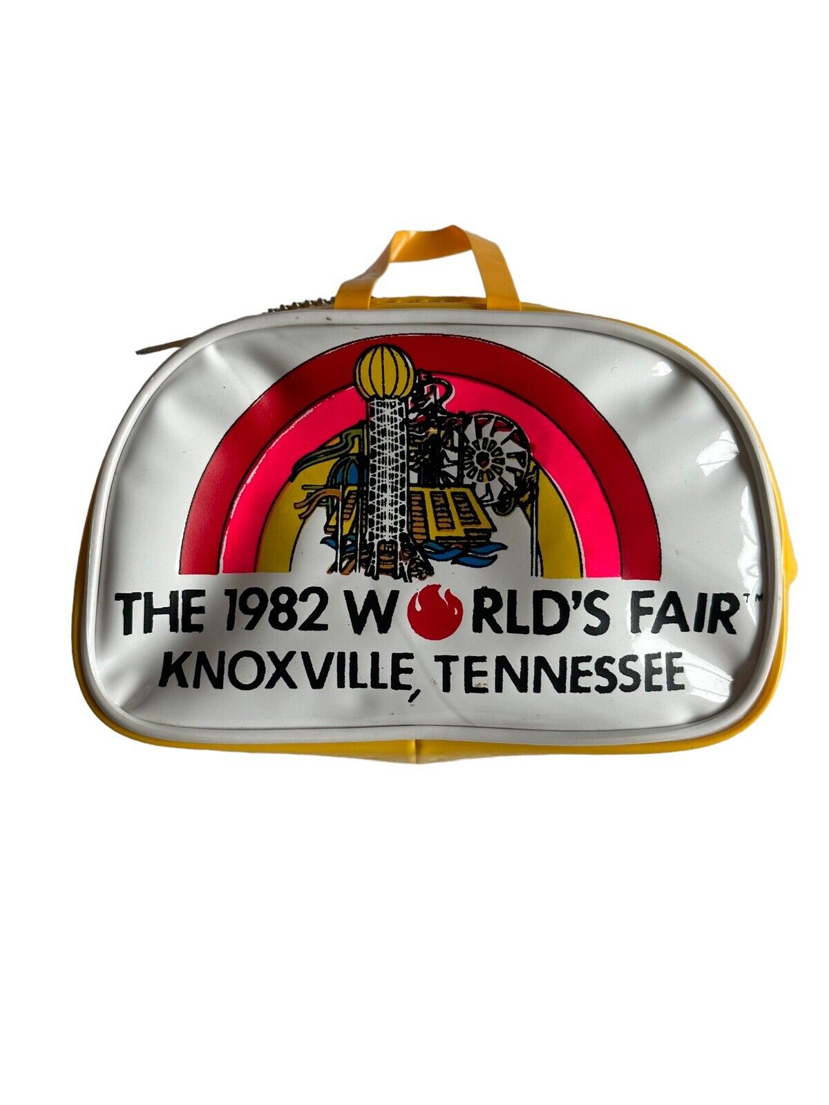 Vintage 1982 Worlds Fair Vinyl Zip Purse Bag Knoxville TN Pride Rainbow Flames