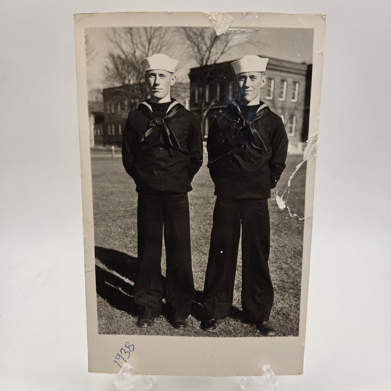 1938 RPPC Navy Cadets Naval Station Great Lakes Identified Brothers