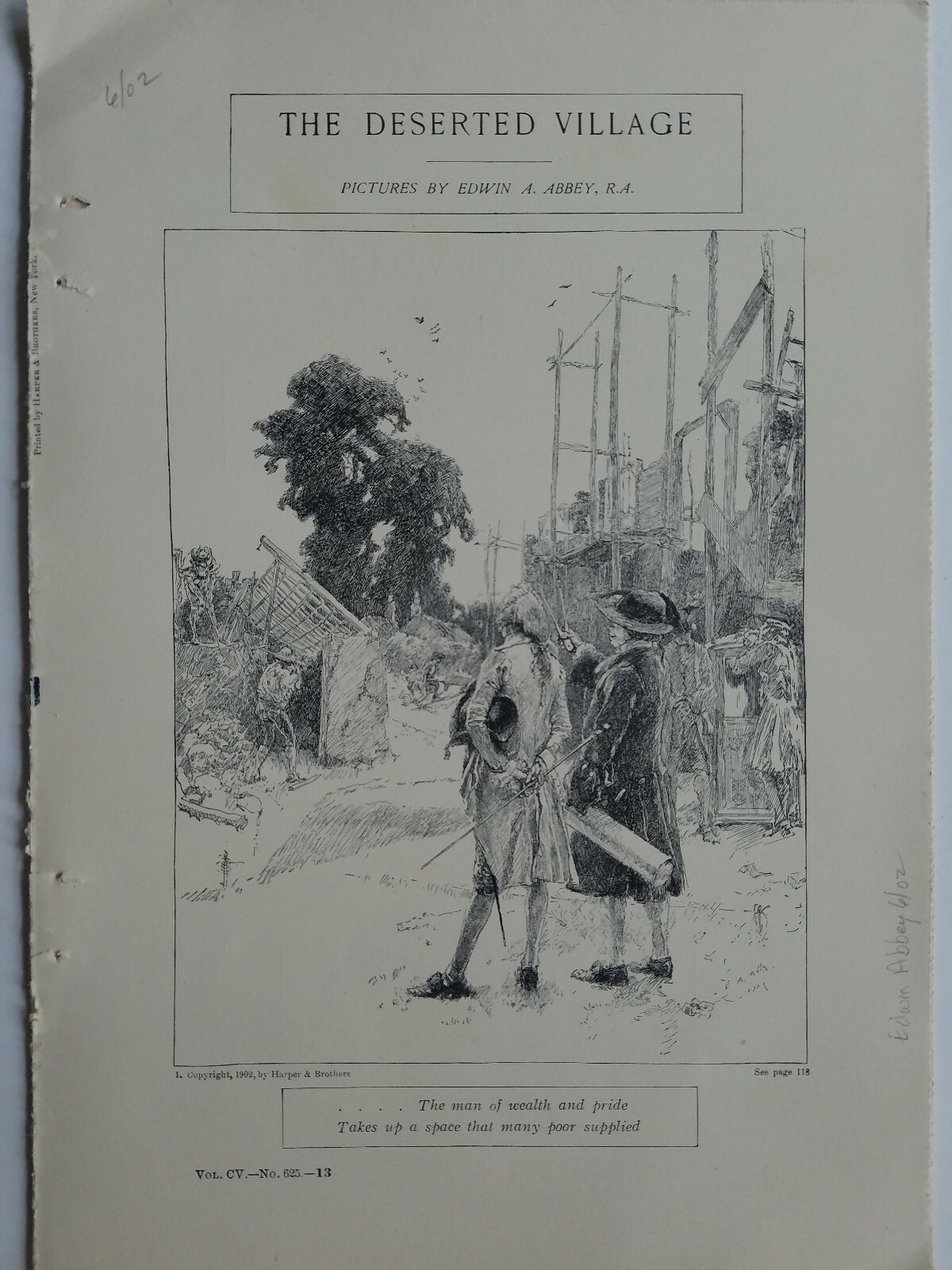 1902 vintage 7 page Edwin A. EA Abbey prints the deserted village poem