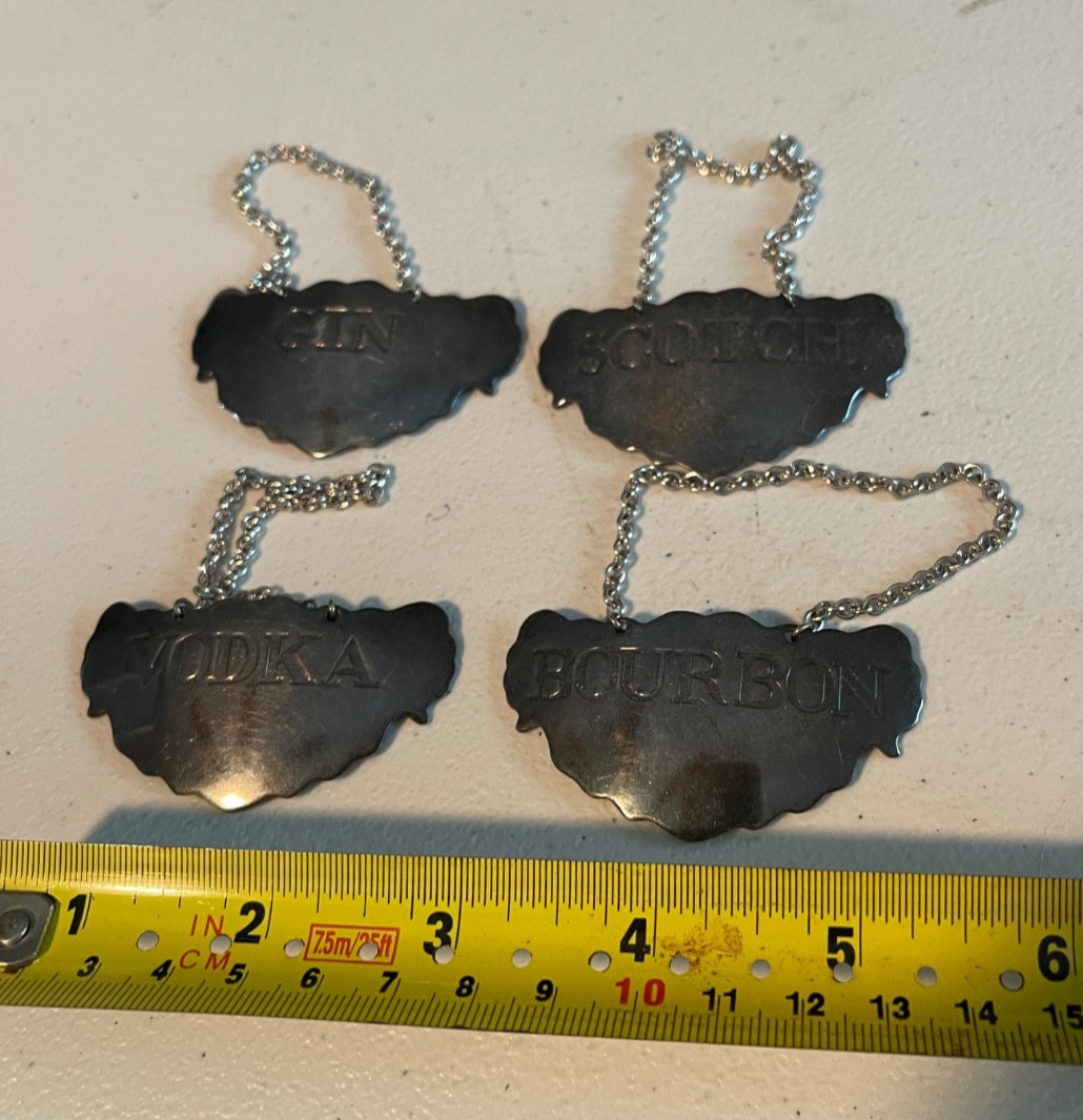 Vtg Stieff Williamsburg, Silver plate, liquor, decanter tags, badges labels Vtg Stieff Williamsburg, Silver plate, liquor, decanter tags, badges labels