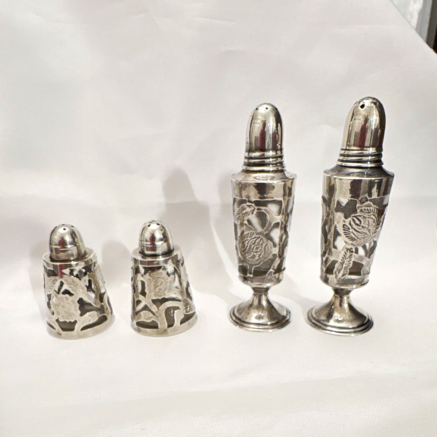 Vintage Mexican 925 Sterling Silver Openwork Salt Pepper Shaker Lot 4 ELA LHM
