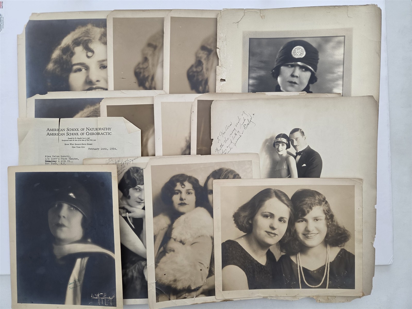 1920s antique HELEN MORETTI VAUDEVILLE ACTRESS PHOTO LOT 13pc 11x14 8x10 LETTER