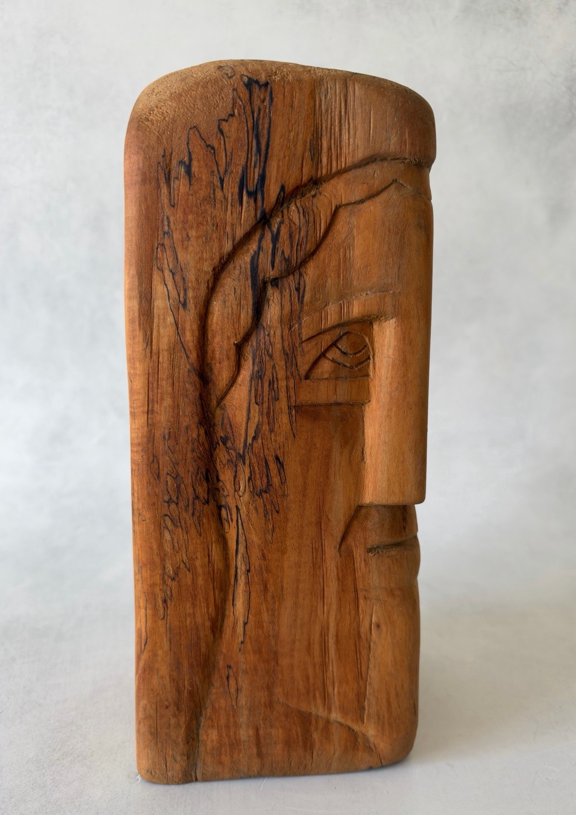 Vtg Hand Carved Appalachian Solid Maple Wood Carving Double Sided Religious 10+