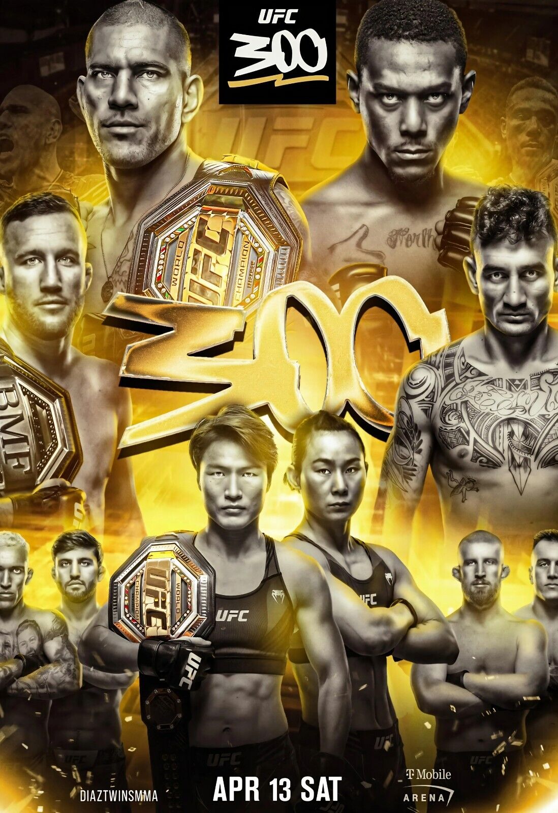 UFC 300 Fight Poster 11x17 Inches - Pereira vs Hill | Gaethje vs Holloway - NEW