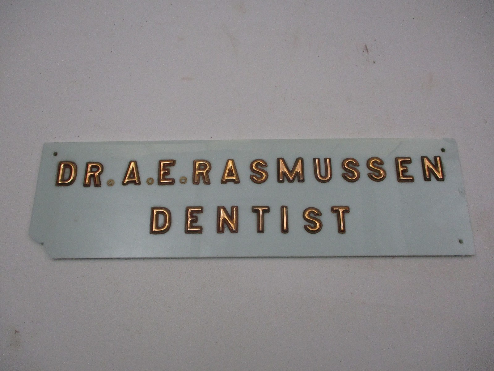 Vintage c1930s Dentist Office Sign Plaque White Milk Glass Gold Letters Antique