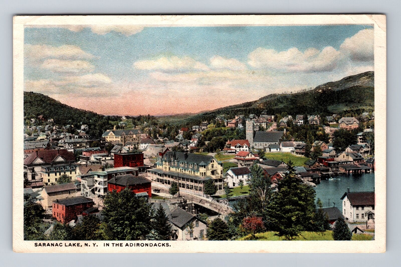 Saranac Lake NY-New York, Aerial View over Saranac Lake Vintage Postcard