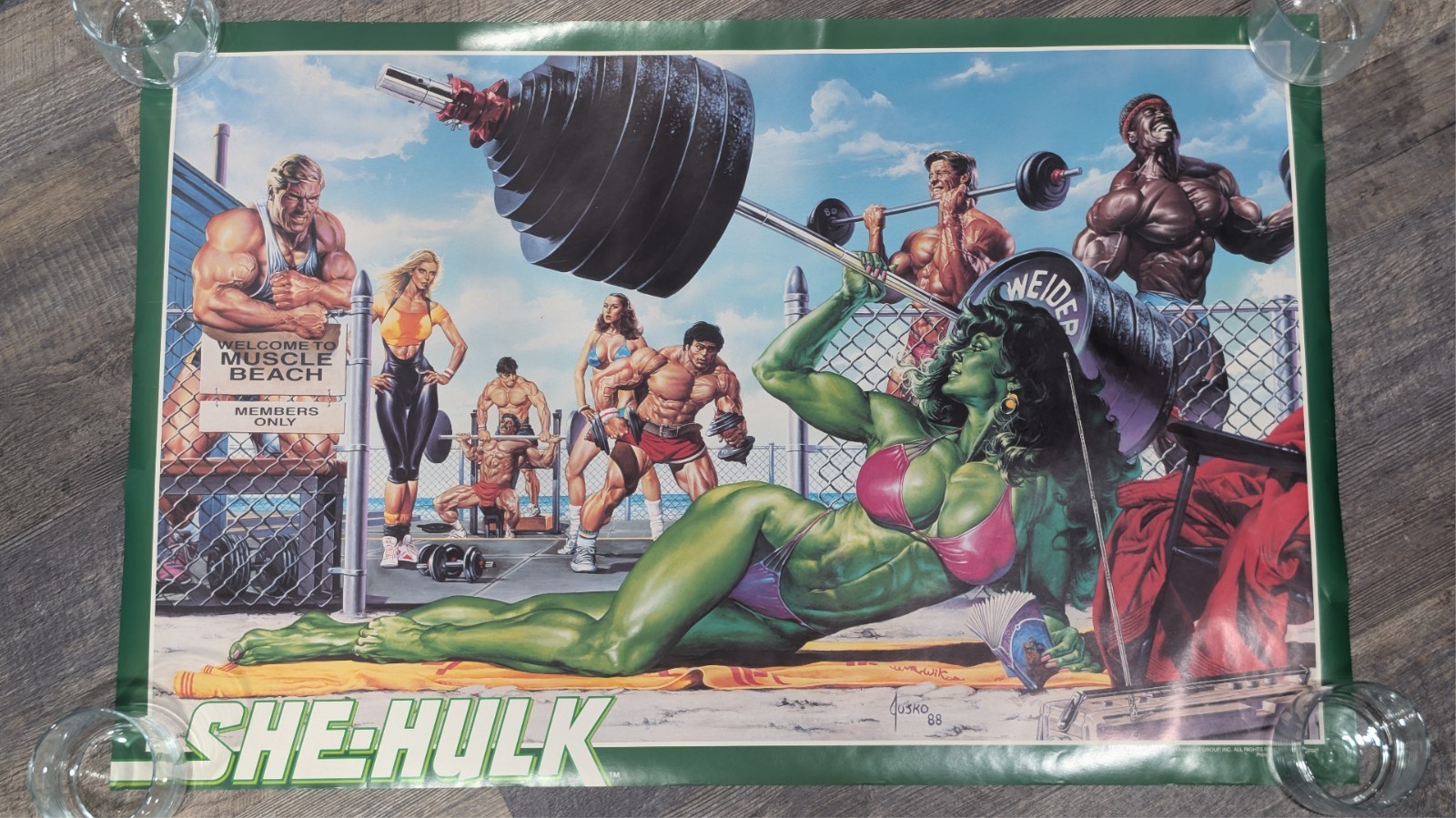 Vintage 1988 Marvel She-Hulk Muscle Beach Poster 22 in x 34 in