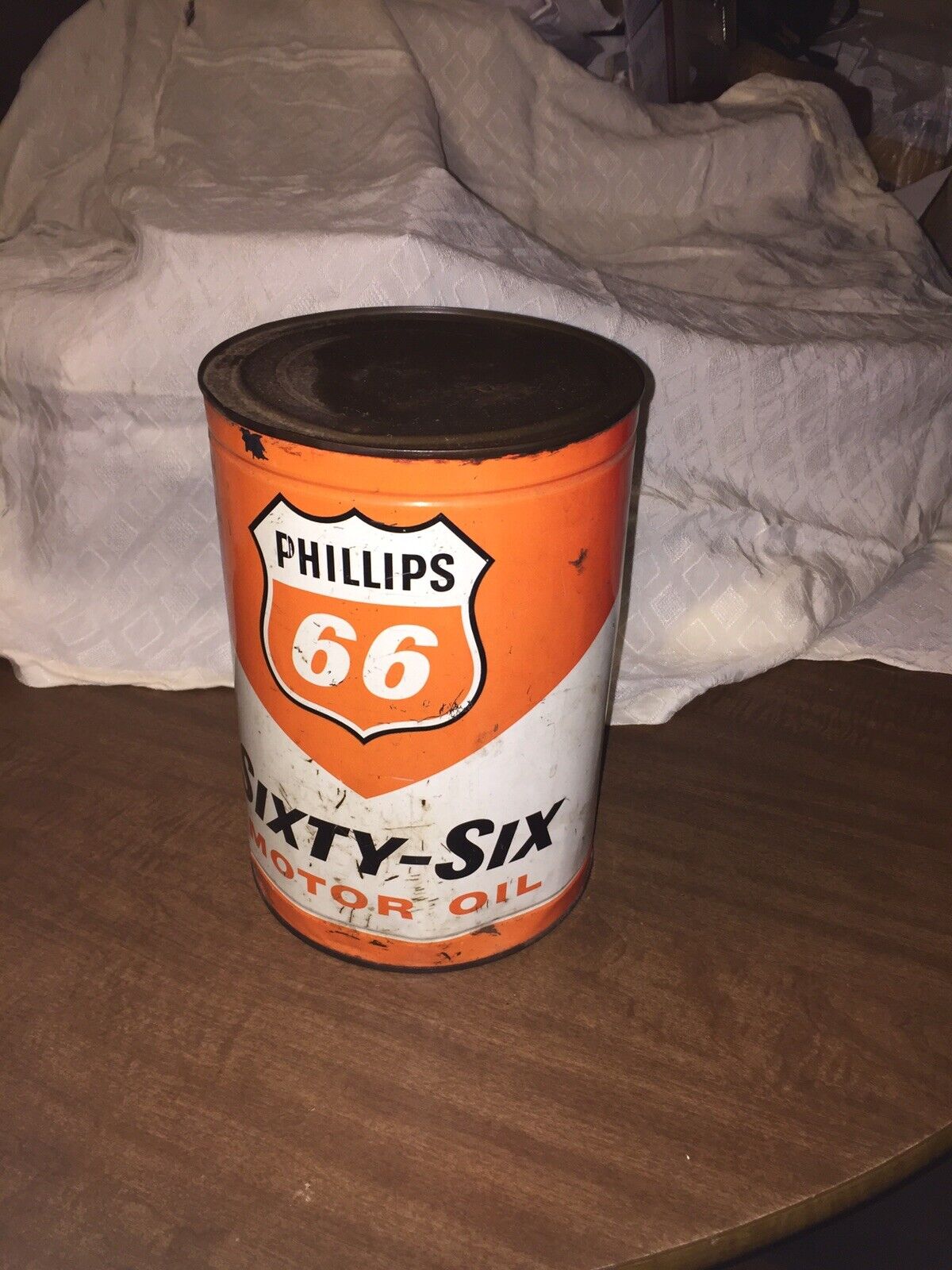 Vintage 1950s Phillips 66 Red Sixty Six 5 QT Metal Oil Can Empty F/C with Patina
