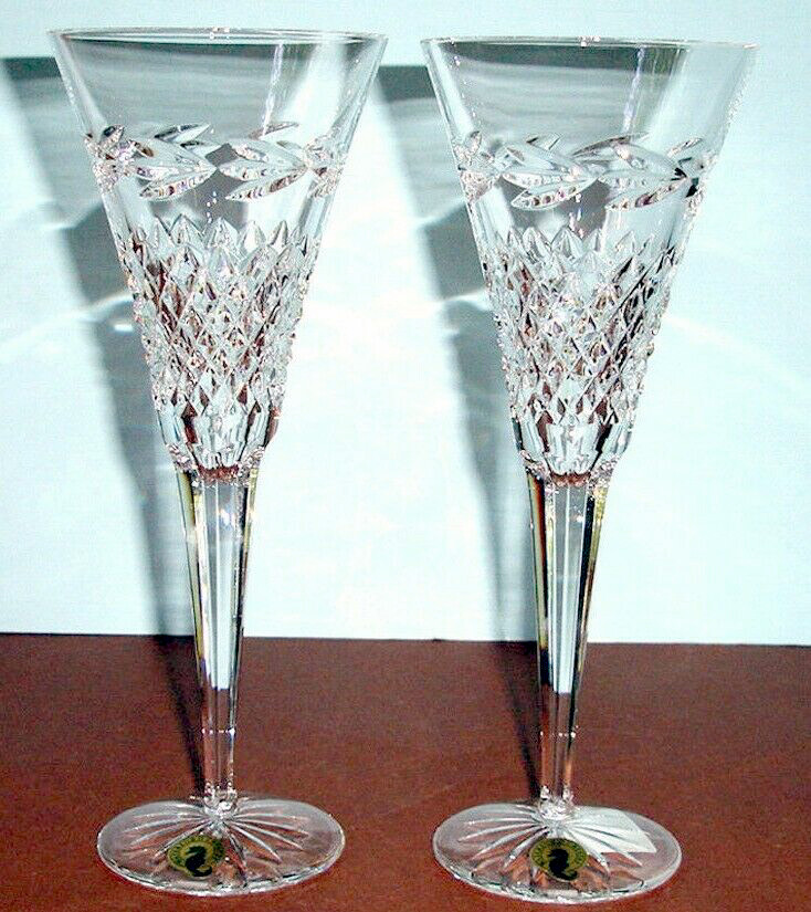 Waterford Ireland Muriel Champagne Flute Pair 9 oz Live A Crystal Life New