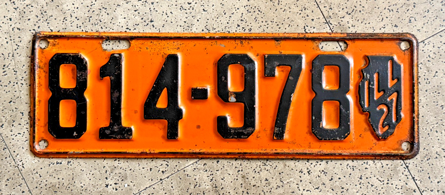 1927 ILLINOIS license plate — ORIGINAL — BRILLIANT SUPER vintage antique car tag