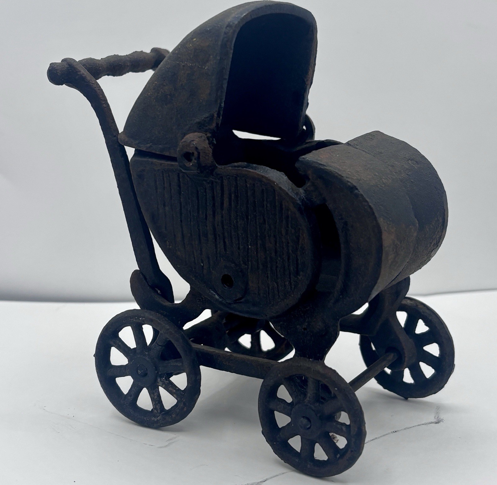 Vintage Cast Iron Baby Stroller Carriage Nursery Decor Collectible Toy