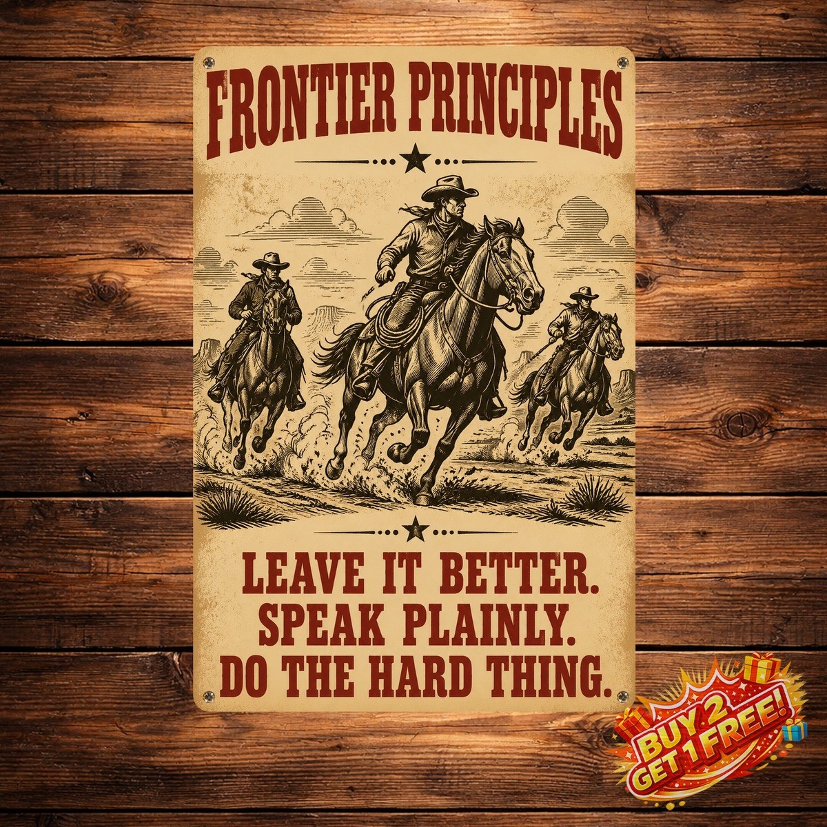Retro Western Cowboy Riding Horse Sign Vintage Ranch Metal Tin Wall Art