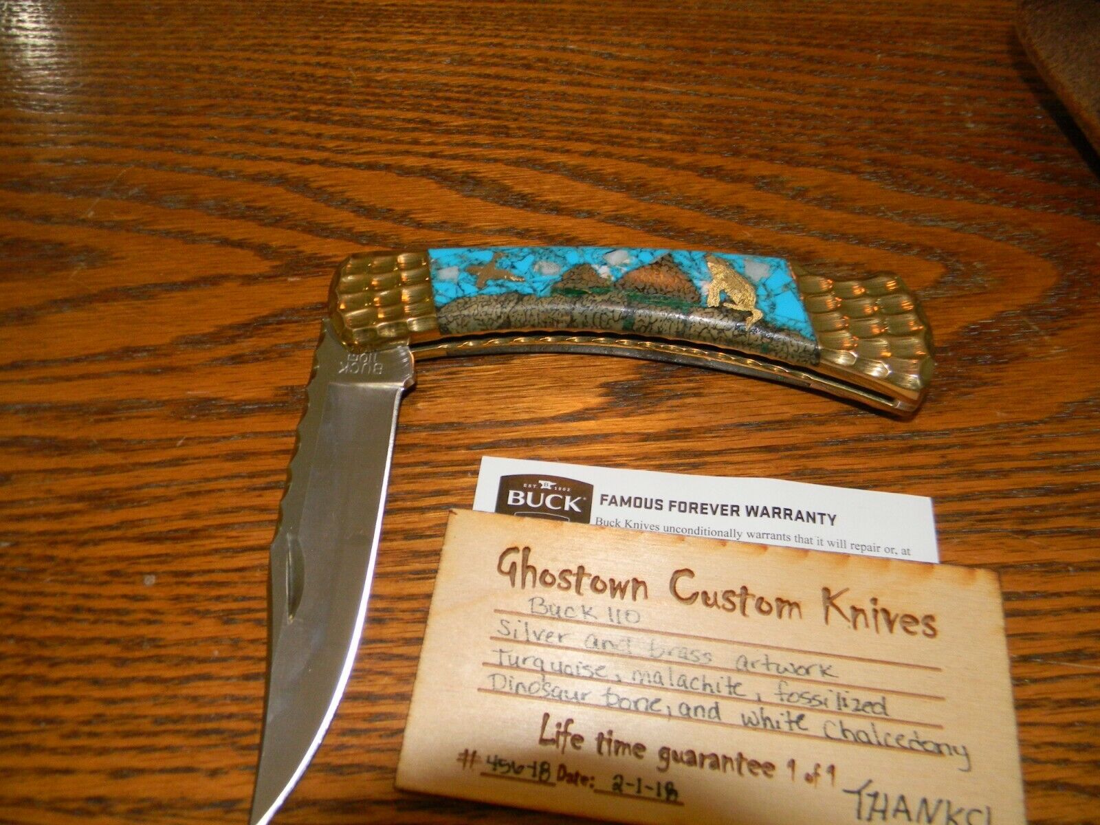 Beautiful Buck Knife Ghost town Customs Silver and Brass Artwork